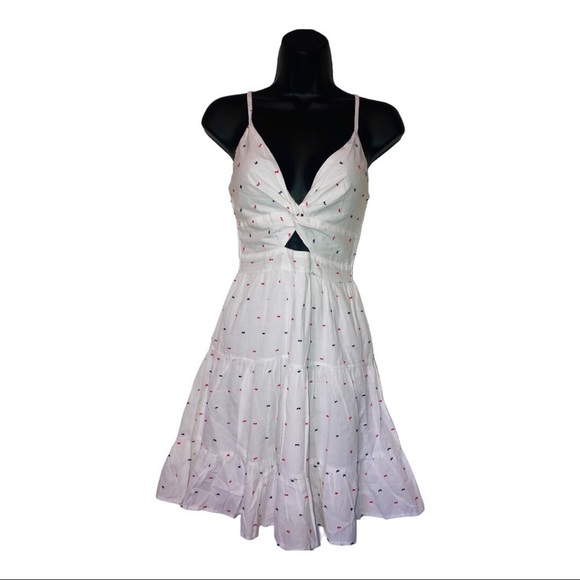 Jessica Simpson white fit and flare cutout dotted cotton mini dress size XS new - Picture 6 of 13